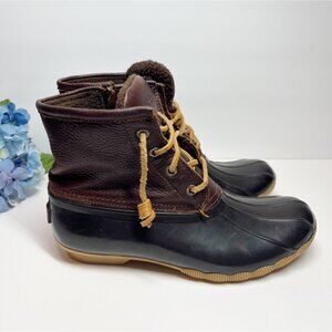 Sperry Saltwater Duck Sider Boots waterproof Brown rubber leather women Size 7